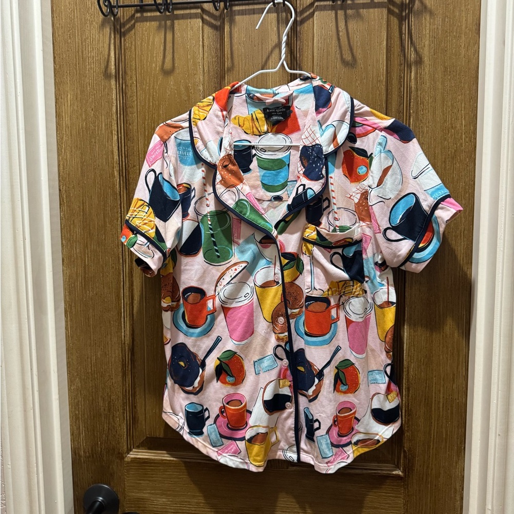 Kate Spade Pink and Blue Button Down Shirt with Playful Print